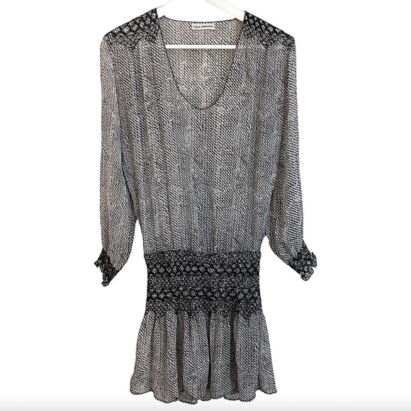 ULLA JOHNSON Anika Smocked Drop Waist Gray Silk Semi Sheer Mini Dress REVOLVE - Picture 6 of 13
